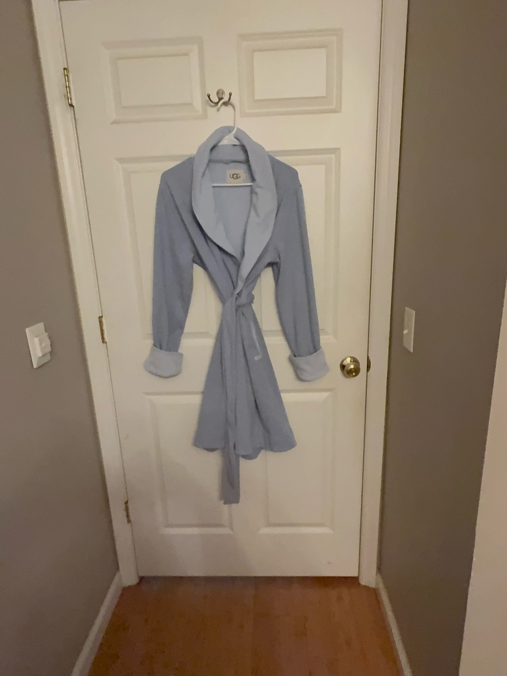 UGG Light Blue Plush Shawl-Collar Robe with Tie Waist